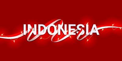 texto de indonesia decorado con banderas y luces vector