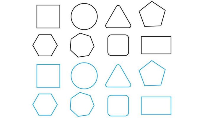 2d geometric shapes math elements black and blue outline stoke vector