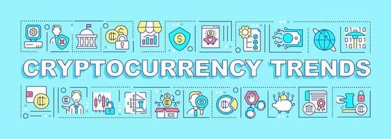 Cryptocurrency trends word concepts turquoise banner. Crypto exchange. Infographics with icons on color background. Isolated typography. Vector illustration with text