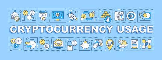 Cryptocurrency usage word concepts blue banner. Securing transactions. Infographics with icons on color background. Isolated typography. Vector illustration with text