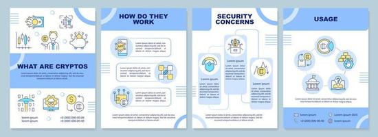 qué son las plantillas de folleto azul cryptos. preocupaciones de seguridad. diseño de folletos con iconos lineales. 4 diseños vectoriales para presentación, informes anuales vector