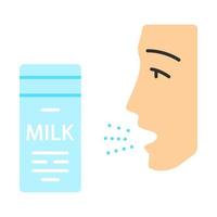 Milk allergy flat design long shadow color icon. Food allergy. Allergic reaction to milk proteins. Lactose intolerance. Medical problem. Allergens in dairy. Vector silhouette illustration