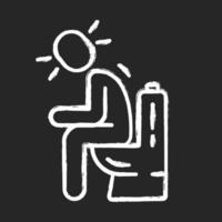 Diarrhea, constipation chalk icon. Allergy, food poisoning symptom. Upset stomach, indigestion. Rotaviral gastroenteritis. Person sitting on toilet. Isolated vector chalkboard illustration