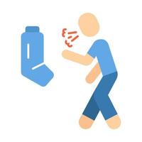 Allergic asthma flat design long shadow color icon. Asthmatic using inhaler. Bronchospasm allergy symptom. Wheezing, shortness of breath prevention, cough treatment. Vector silhouette illustration