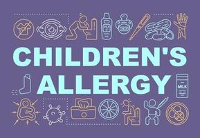 Children allergy word concepts banner. Kids health care. Pediatric allergy and immunology. Presentation, website. Isolated lettering typography idea with linear icons. Vector outline illustration