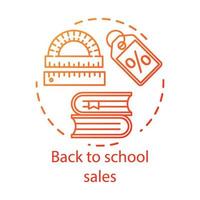 School supplies sale concept icon. Stationery items store advertising idea thin line illustration. Seasonal shopping event promotion vector isolated outline drawing. Special discount offer, wholesale