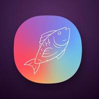 Fish app icon. Cafe, restaurant menu. Fish species. Underwater sea animal, seafood. Carp, tuna dish. Healthy nutrition. UI UX user interface. Web or mobile application. Vector isolated illustration