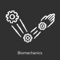 icono de tiza biomecánica. estudiar y copiar movimientos corporales. brazo robótico. propiedades mecánicas de los sistemas biológicos. bioingeniería ilustración de pizarra de vector aislado