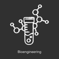 icono de tiza de bioingeniería. Ingeniería biológica. investigación médica científica. tubo de ensayo y molécula. bioquímica, biotecnología. equipo de laboratorio. ilustración de pizarra de vector aislado