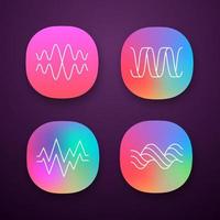 Sound waves app icons set. Audio waves. Music frequency. Voice line, overlapping soundwaves. Abstract digital waveform. UI UX user interface. Web or mobile applications. Vector isolated illustrations