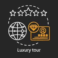 Luxury tour chalk concept icon. Travel style idea. Five-star hotel. All-inclusive package. Travel agency offer. VIP membership. Vector isolated chalkboard illustration