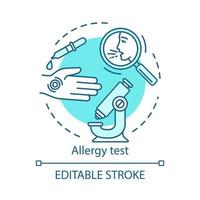 Allergy test concept icon. Allergic reaction diagnosis idea thin line illustration. Symptoms laboratory analysis. Allergic diseases identification. Vector isolated outline drawing. Editable stroke