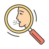 Allergy diagnosis color icon. Medical testing. Search for health problems. Symptom analysis. Identification of allergic diseases. Human face in magnifier. Isolated vector illustration