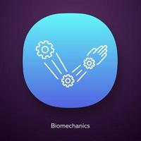 icono de la aplicación de biomecánica. copiar los movimientos del cuerpo. brazo robótico. propiedades mecánicas de los sistemas biológicos. bioingeniería interfaz de usuario ui ux. aplicación web o móvil. ilustración vectorial aislada vector