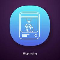 Bioprinting app icon. Artificial heart 3d printing. Living organs producing. Medical technologies. Bioengineering. UI UX user interface. Web or mobile application. Vector isolated illustration