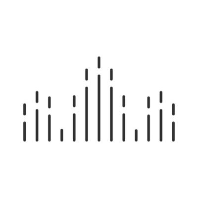 DJ soundwave glyph icon. Silhouette symbol. Audio, sound wave. Music rhythm. Disco, party logotype modern design. Sound volume, equalizer. Negative space. Vector isolated illustration