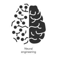 conjunto de iconos de glifo de ingeniería neuronal. neuroingeniería. Ingeniería Biomédica. tejido neural y construcciones artificiales. bioinformática. biotecnología. símbolos de silueta. ilustración vectorial aislada vector