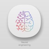 icono de la aplicación de ingeniería neuronal. neuroingeniería. tejido neural y construcciones artificiales. bioinformática. biotecnología. interfaz de usuario ui ux. aplicaciones web o móviles. Ilustraciones de vectores aislados