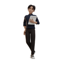 Male character holding paper, 3d Illustration png