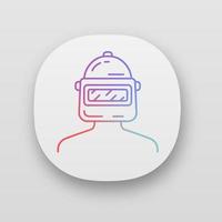 Game soldier app icon. Player, soldier, warrior protective gear. Virtual game inventory. Welder headgear. Welding helmet. UI UX user interface. Web or mobile application. Vector isolated illustration