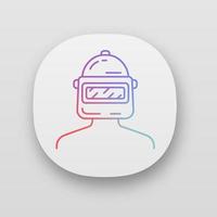 Game soldier app icon. Player, soldier, warrior protective gear. Virtual game inventory. Welder headgear. Welding helmet. UI UX user interface. Web or mobile application. Vector isolated illustration