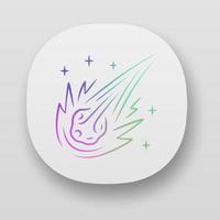 Comet app icon. Falling star. Meteor, asteroid. Bright celestial object. Fireball. Atmospheric meteorite. Star shape. UI UX user interface. Web or mobile applications. Vector isolated illustrations