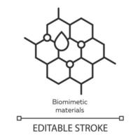 Biomimetic materials linear icon. Copying natural formation by human. Honeycomb, water drop. Bioengineering. Thin line illustration. Contour symbol. Vector isolated outline drawing. Editable stroke