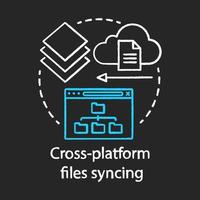 Cross platform files syncing chalk concept icon. Cloud computing, remote information access idea thin line chalkboard illustration. Data transfer, online technology. Vector isolated outline drawing