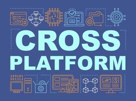 Cross platform development word concepts banner. App programming, software engineering presentation, website. Isolated lettering typography idea with linear icons. Vector outline illustration