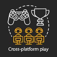 Cross platform play, video game chalk concept icon. Multiplayer, remote connection idea thin line chalkboard illustration. Esports competition, online gaming. Vector isolated outline drawing