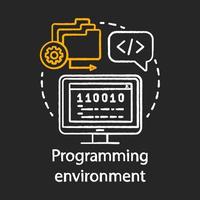 Programming environment, language chalk concept icon. Software engineering, app development idea thin line chalkboard illustration. IT industry, script writing. Vector isolated outline drawing