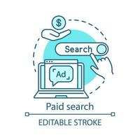 Paid search blue concept icon. PPC channel idea thin line illustration. Digital marketing strategy. Pay per click model. Search engine results. Vector isolated outline drawing. Editable stroke