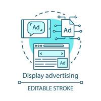 Display advertising blue concept icon. Online advertising idea thin line illustration. Website, app, social media ads. Digital media marketing. Vector isolated outline drawing. Editable stroke