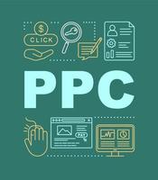 PPC word concepts banner. Pay per click digital marketing strategy. Presentation, website. Isolated lettering typography idea with linear icons. Vector outline illustration