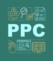 PPC word concepts banner. Pay per click digital marketing strategy. Presentation, website. Isolated lettering typography idea with linear icons. Vector outline illustration