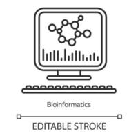 icono lineal de bioinformática. investigación del genoma humano. datos biológicos. informacion de genetica molecular bioingeniería ilustración de línea delgada. símbolo de contorno dibujo de contorno aislado vectorial. trazo editable vector