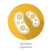 Synthetic organisms yellow flat design long shadow glyph icon. Engineering bacteria. Single celled organisms. Protozoans. Biotechnology. Bioengineering. Vector silhouette illustration