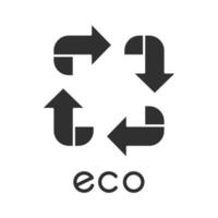 icono de glifo de etiqueta ecológica. cuatro signos de flecha en ángulo. símbolo de reciclaje. energía alternativa. etiqueta de protección del medio ambiente. cosméticos orgánicos. símbolo de la silueta. espacio negativo. ilustración vectorial aislada vector