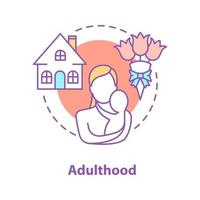 Motherhood concept icon. Adulthood idea thin line illustration. Mother with newborn baby. Woman's life. Vector isolated outline drawing