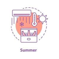 Summer rest concept icon. Hot weather. Refreshment idea thin line illustration. Beer, air conditioner. Vector isolated outline drawing