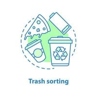 Trash sorting concept icon. Organic, electronic, plastic waste. Garbage recycling idea thin line illustration. Vector isolated outline drawing