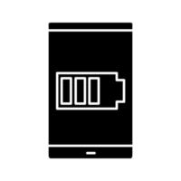 Smartphone battery glyph icon. Battery charging. Silhouette symbol. Negative space. Vector isolated illustration