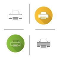 Printer icon. Printing machine. Flat design, linear and color styles. Isolated vector illustrations