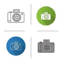 Professional photo camera icon. Flat design, linear and color styles. Isolated vector illustrations