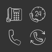 conjunto de iconos de tiza de comunicación telefónica. teléfono fijo, hotline, microteléfono, llamadas. Ilustraciones de vector pizarra