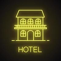 Two storey cottage neon light icon. Chalet. House. Glowing sign. Vector isolated illustration