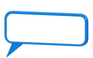 tekstballon frame 3d. blauwe glanzende tekstballon frame geïsoleerd op een witte achtergrond png