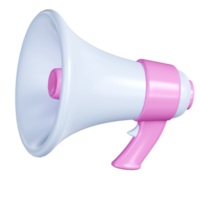 icône réaliste 3d de haut-parleur rose et blanc de dessin animé. concept de temps de commercialisation. illustration sur un fond blanc uniforme png