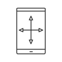 Smartphone display resize linear icon. Thin line illustration. Drag gesture arrow. Contour symbol. Screen size. Vector isolated outline drawing