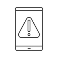 Smartphone error linear icon. Thin line illustration. Warning notification. Mobile phone screen with exclamation mark. Contour symbol. Vector isolated outline drawing